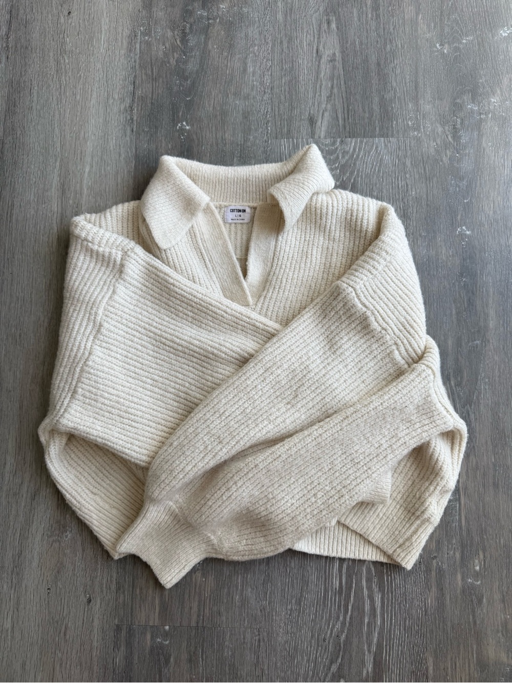 Cotton On Cream Ribbed Collared Pullover Sweater cropped